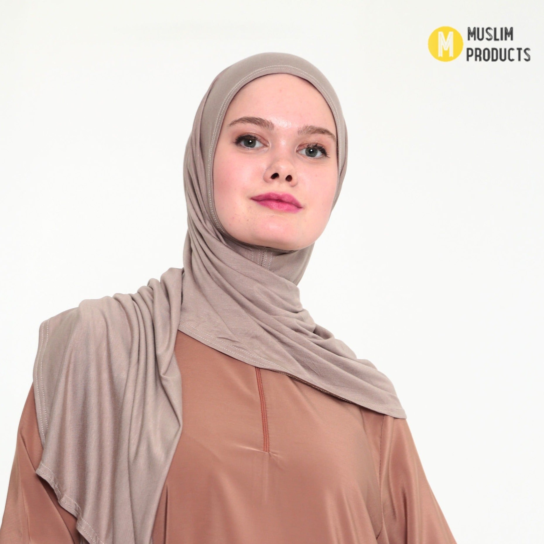 Instant Praktische Jersey Hijab Donker Beige